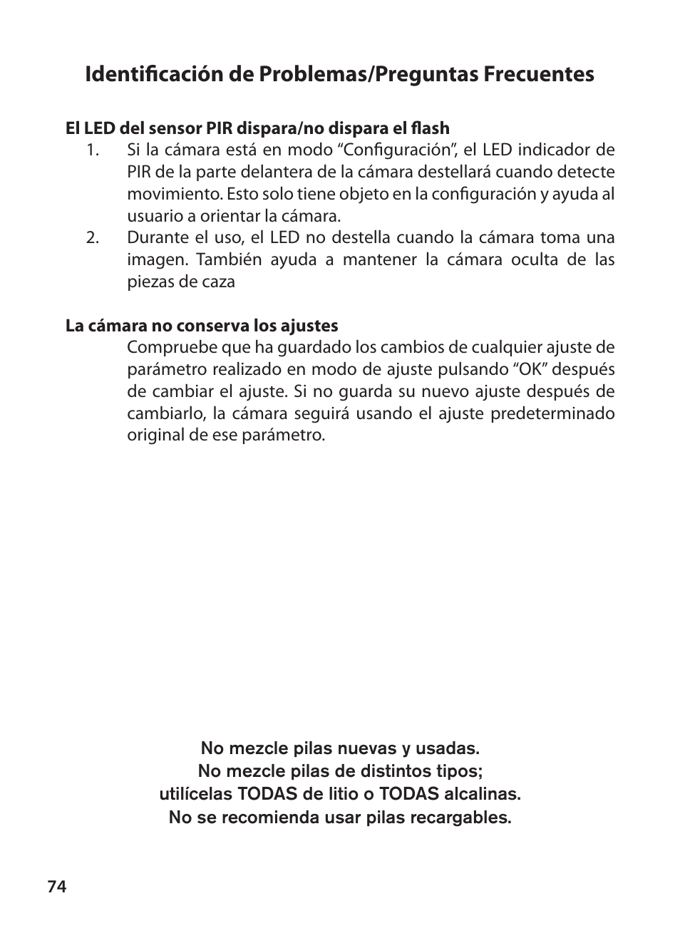 Identificación de problemas/preguntas frecuentes | Bushnell X-8 TRAIL CAM 119327 User Manual | Page 74 / 128