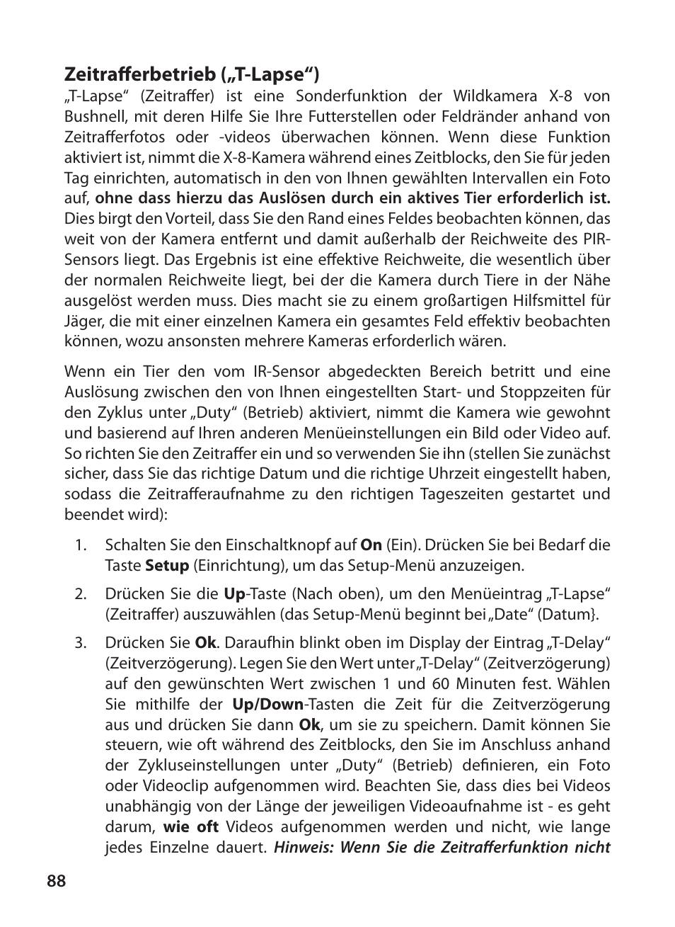 Zeitrafferbetrieb („t-lapse“) | Bushnell X-8 TRAIL CAM 119327 User Manual | Page 88 / 128