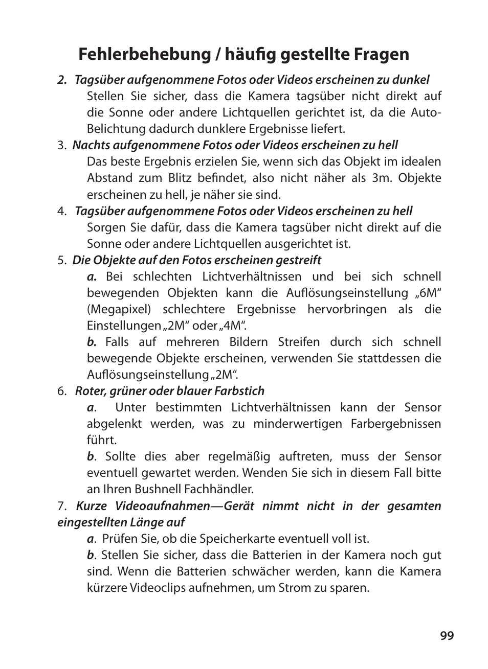 Fehlerbehebung / häufig gestellte fragen | Bushnell X-8 TRAIL CAM 119327 User Manual | Page 99 / 128