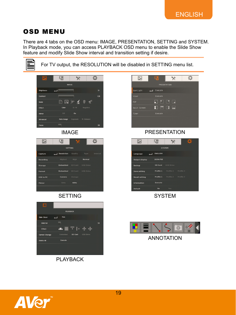 Osd menu | AVer F50 user manual User Manual | Page 24 / 47