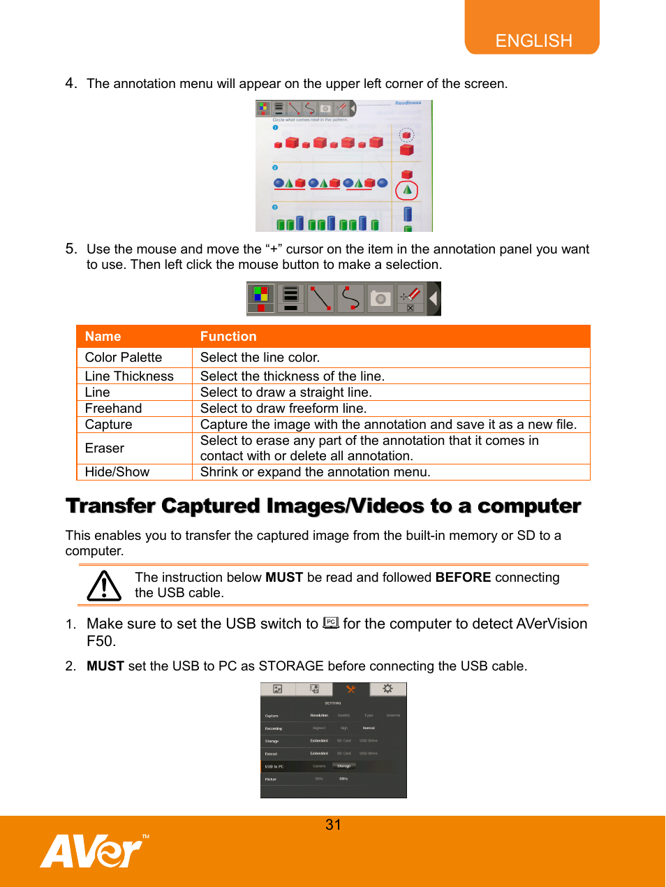 Transfer captured images/videos to a computer | AVer F50 user manual User Manual | Page 36 / 47