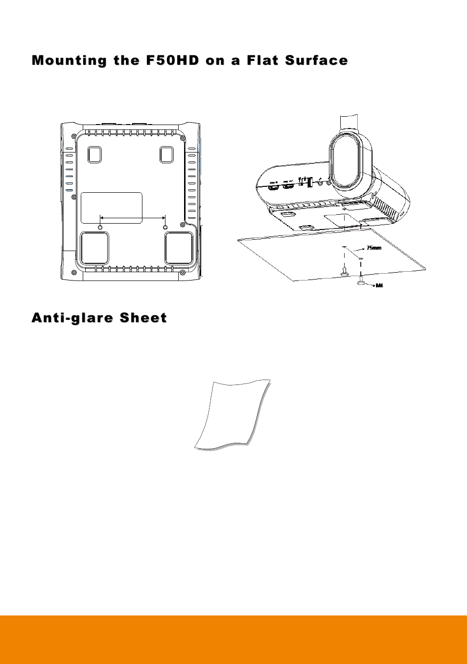 Mounting the f50hd on a flat surface, Anti-glare sheet | AVer F50HD user manual User Manual | Page 24 / 51