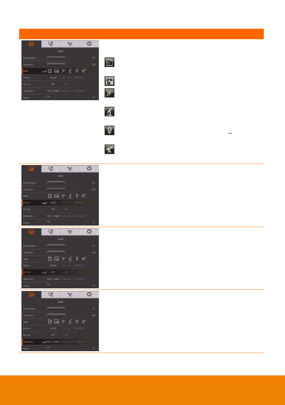 Mode, Effect, Mirror | Advanced | AVer F50HD user manual User Manual | Page 28 / 51