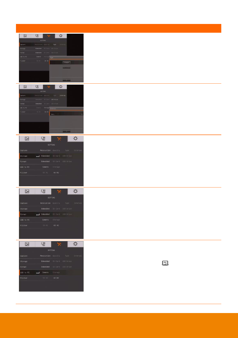 Type, Interval, Storage | Format, Usb to pc | AVer F50HD user manual User Manual | Page 33 / 51