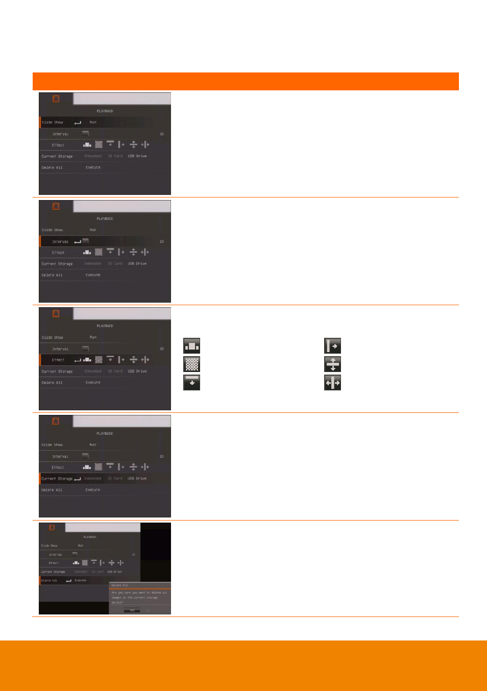 Slide show, Interval, Slide show effect | Current storage, Delete all | AVer F50HD user manual User Manual | Page 36 / 51