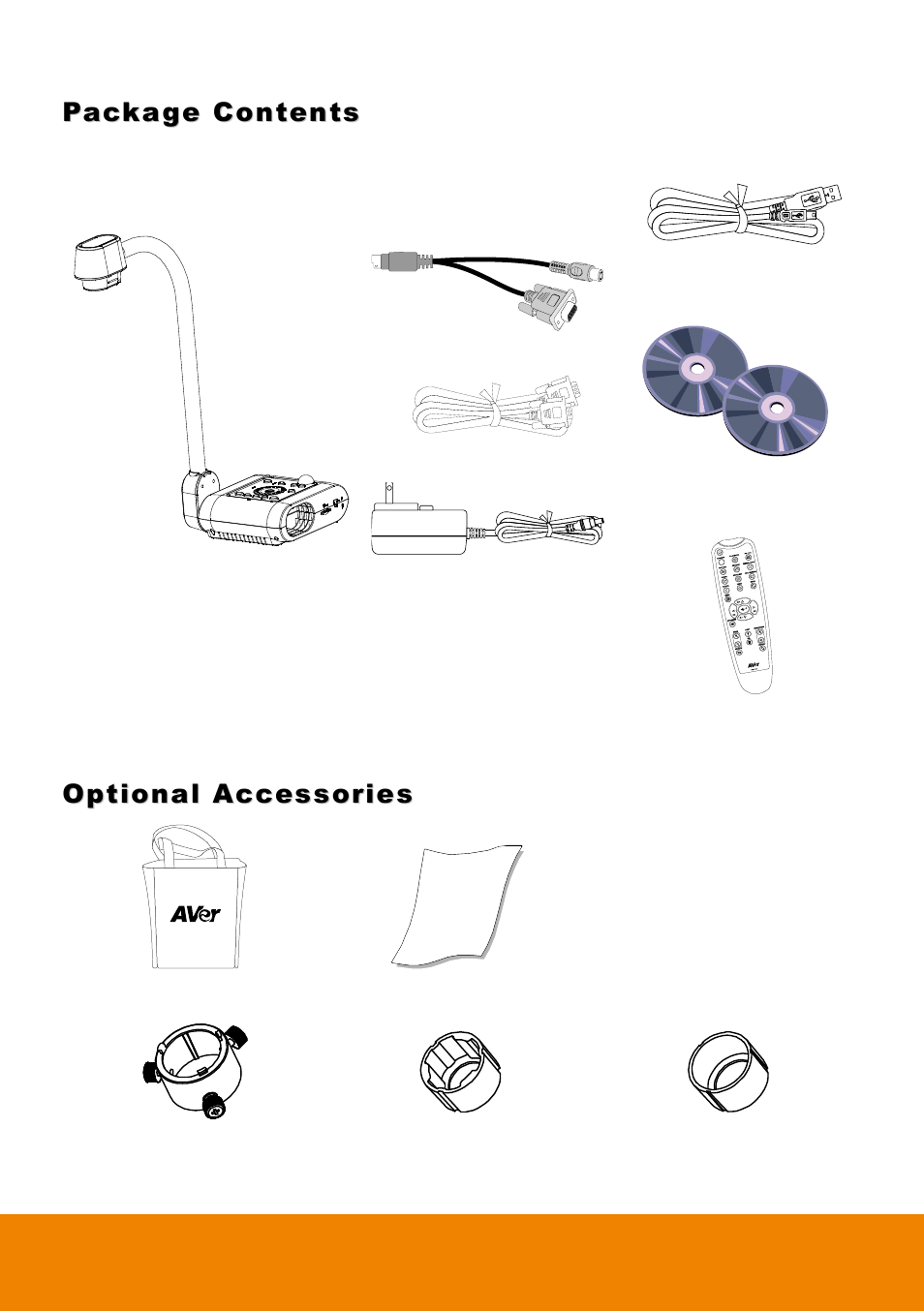 Package contents, Optional accessories | AVer F50HD user manual User Manual | Page 7 / 51