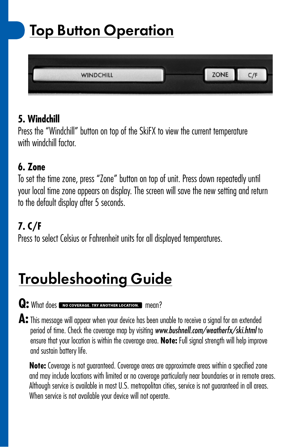 Top button operation troubleshooting guide | Bushnell WEATHERFX 950070C User Manual | Page 4 / 8