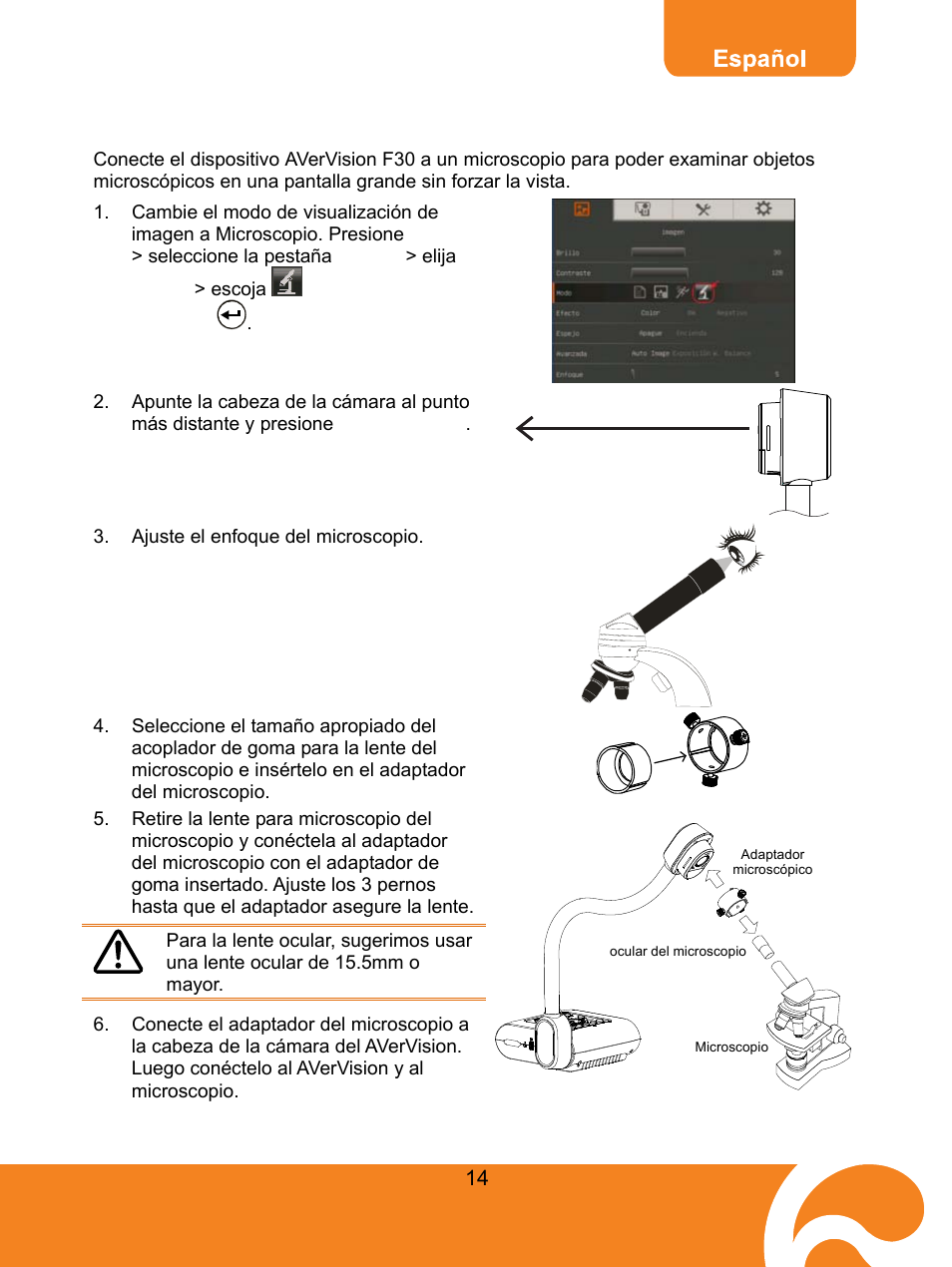 Conexión a un microscopio | AVer F30 user manual User Manual | Page 18 / 45