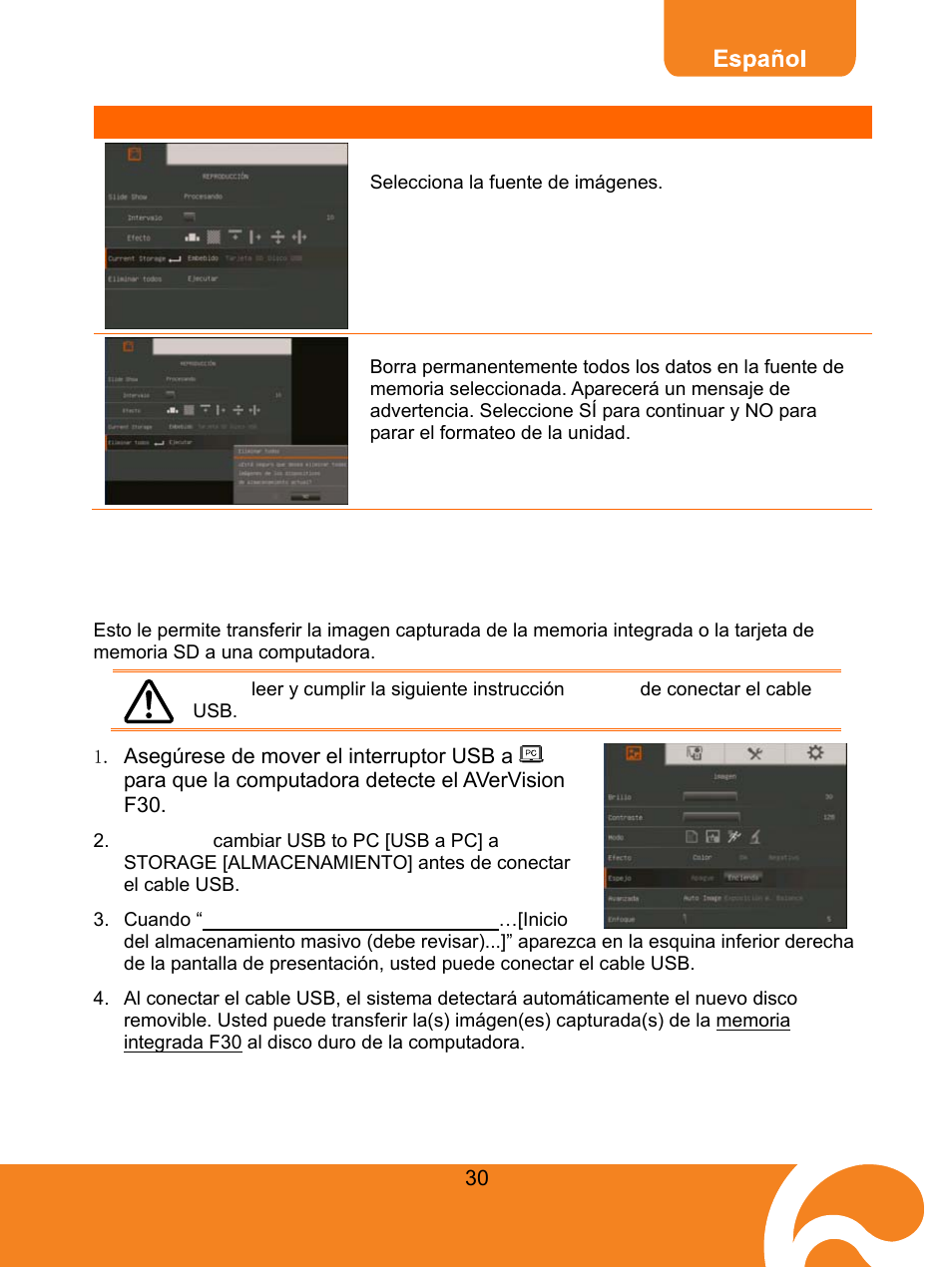 Current storage [almacenamiento | AVer F30 user manual User Manual | Page 34 / 45