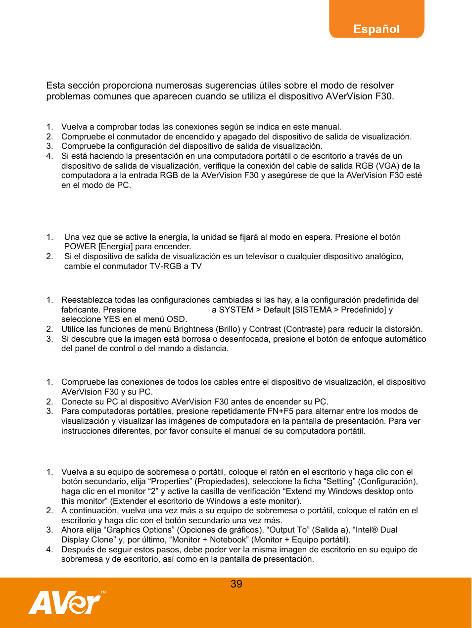 Solucionar problemas | AVer F30 user manual User Manual | Page 43 / 45