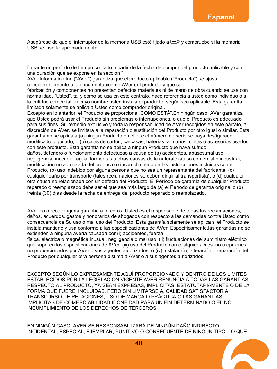 Garantía limitada | AVer F30 user manual User Manual | Page 44 / 45