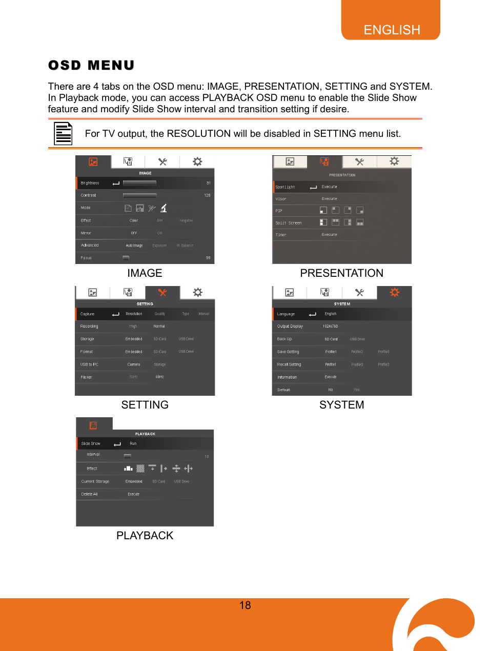Osd menu | AVer F30 user manual User Manual | Page 22 / 43