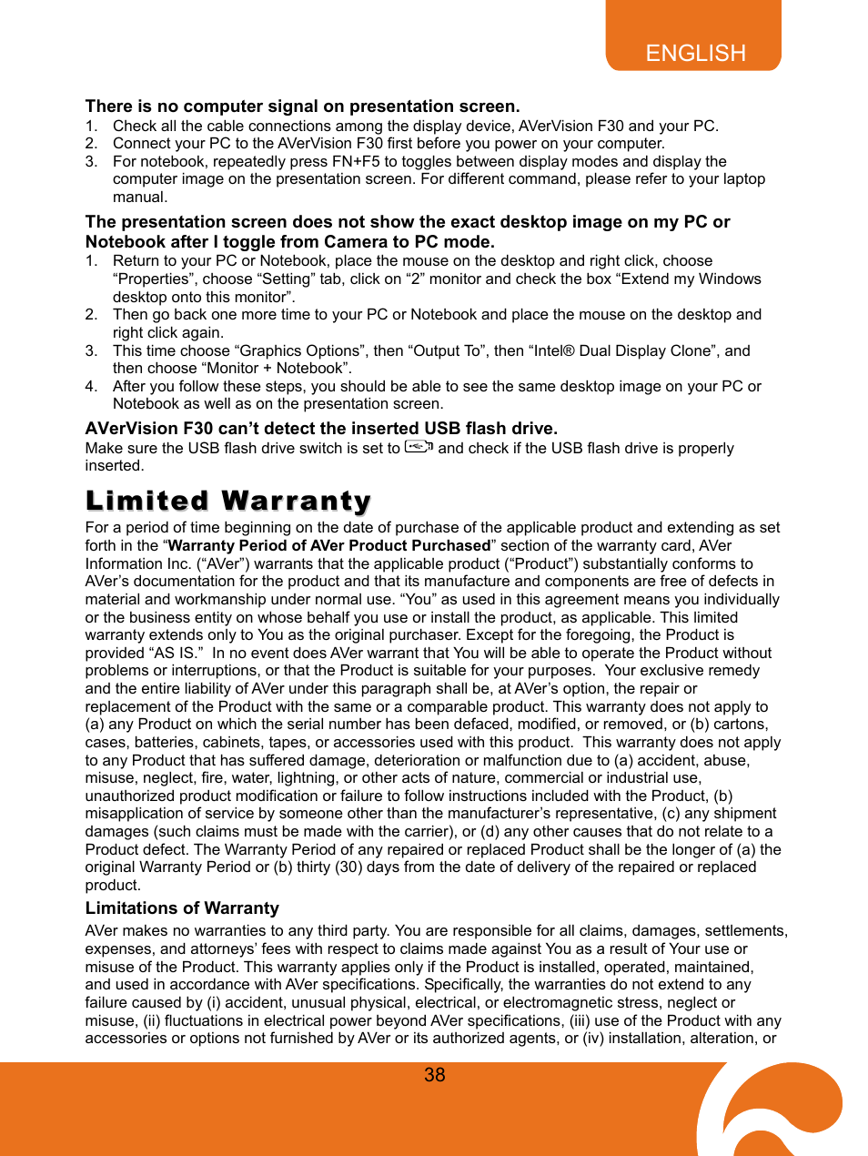 Limited warranty | AVer F30 user manual User Manual | Page 42 / 43
