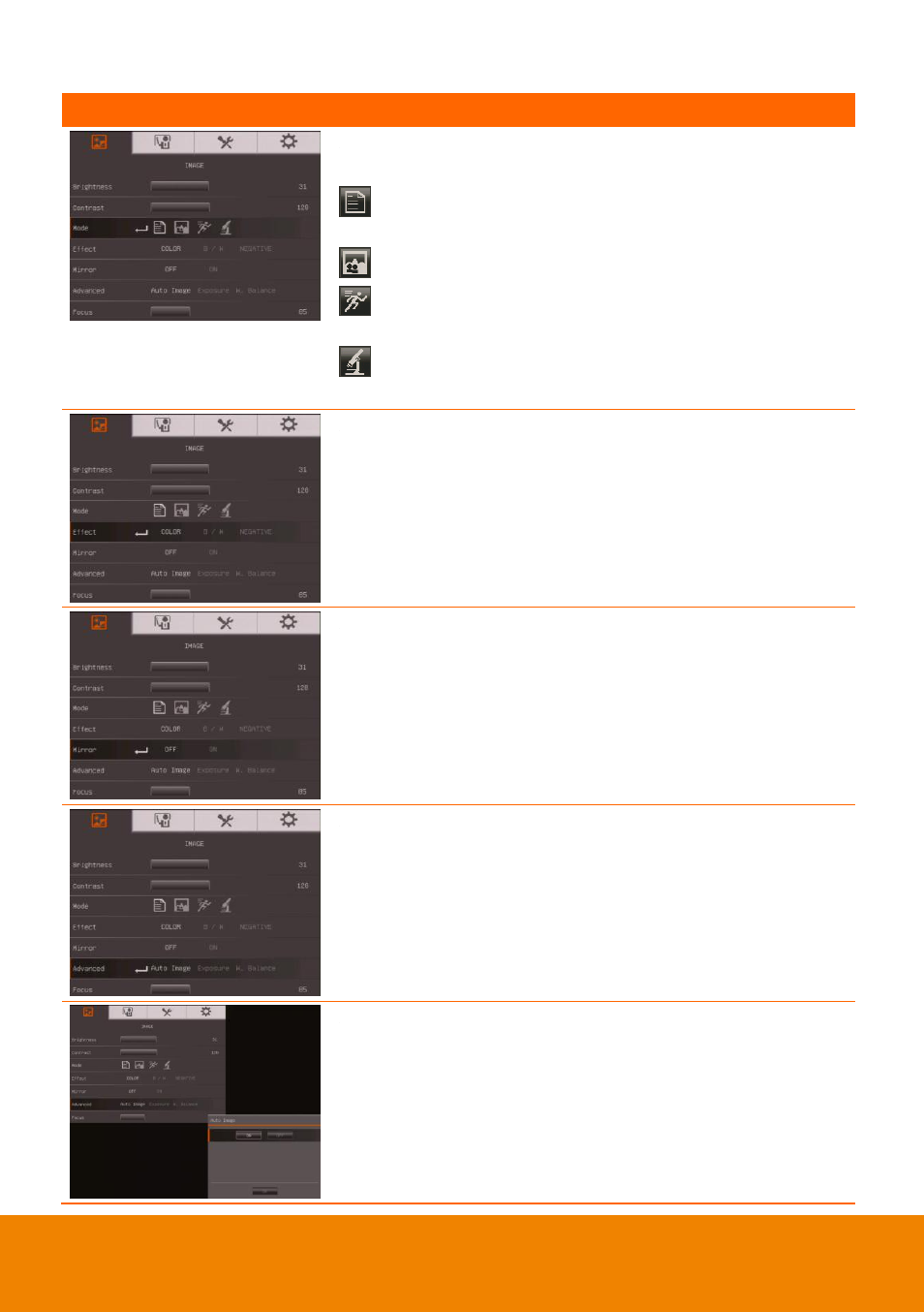 Mode, Effect, Mirror | Advanced, Auto image | AVer F17HD+ User Manual | Page 27 / 40