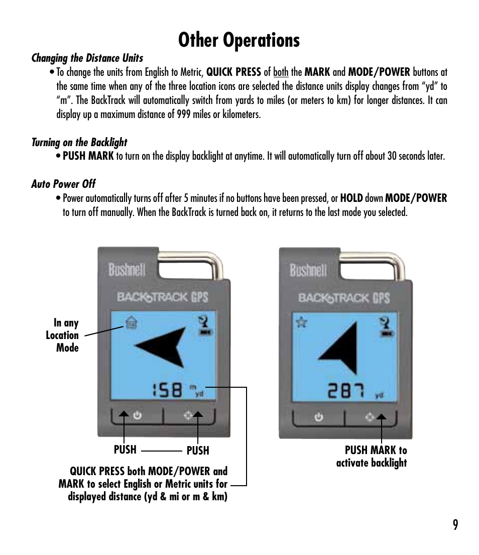 Other operations | Bushnell 360100 User Manual | Page 9 / 12