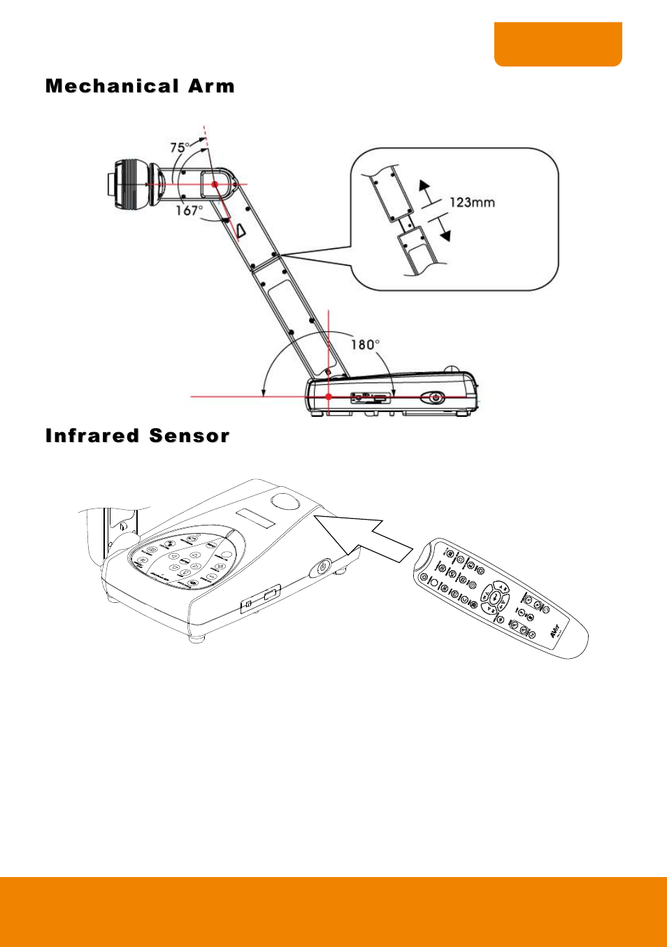 Mechanical arm, Infrared sensor | AVer 315AF user manual User Manual | Page 21 / 48