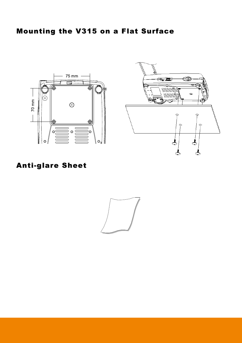Mounting the v315 on a flat surface, Anti-glare sheet, Mounting the | V315, On a flat surface, E hhu, External, Memory storage | AVer 315AF user manual User Manual | Page 22 / 48
