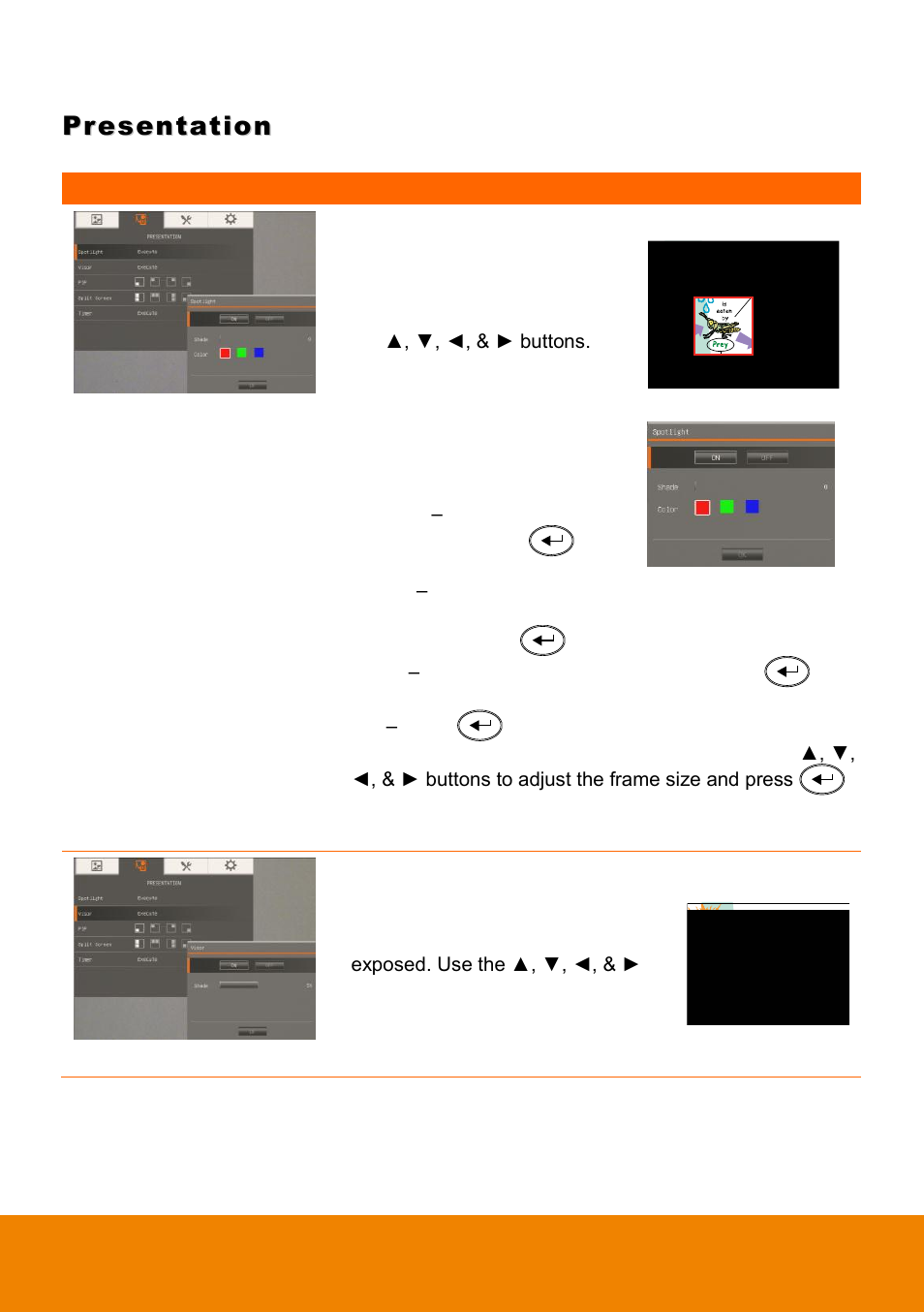 Presentation, Spotlight, Visor | AVer 315AF user manual User Manual | Page 28 / 48
