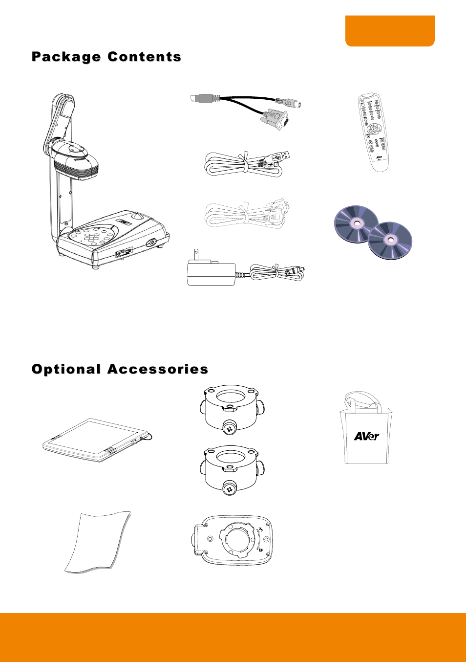 Package contents, Optional accessories | AVer 315AF user manual User Manual | Page 7 / 48