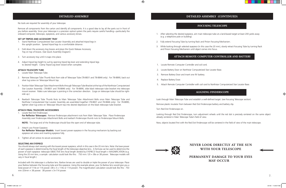 Detailed assembly (continued), Detailed assembly | Bushnell NORTHSTAR GOTO 78-8890 User Manual | Page 4 / 18
