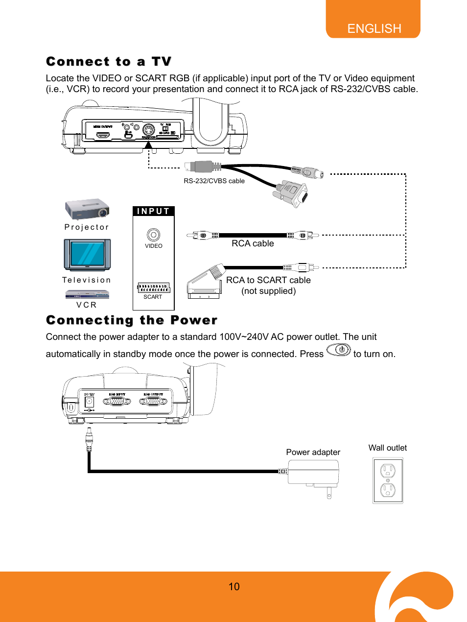 Connect to a tv, Connecting the power | AVer M70 User Manual | Page 15 / 45