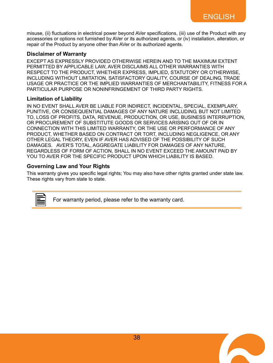 English | AVer M50(355AF) user manual User Manual | Page 43 / 43