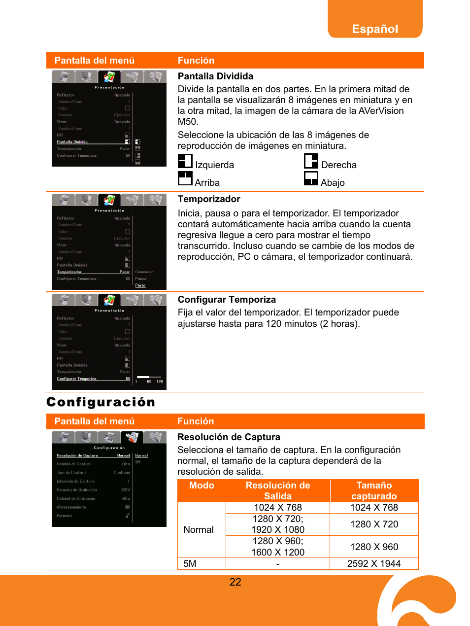 Temporizador, Configuración | AVer M50(355AF) user manual User Manual | Page 26 / 44