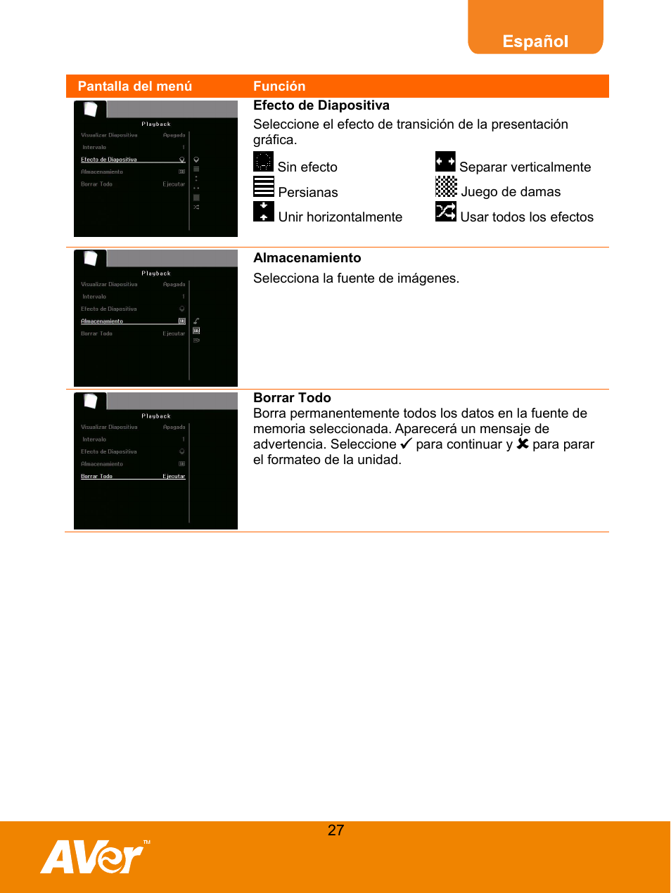 Almacenamiento | AVer M50(355AF) user manual User Manual | Page 31 / 44