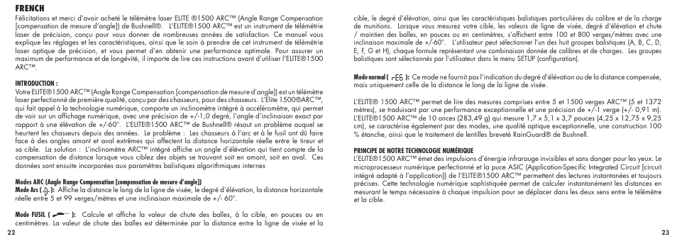 French | Bushnell ELITE1500ARCTM 20-5101 User Manual | Page 13 / 63