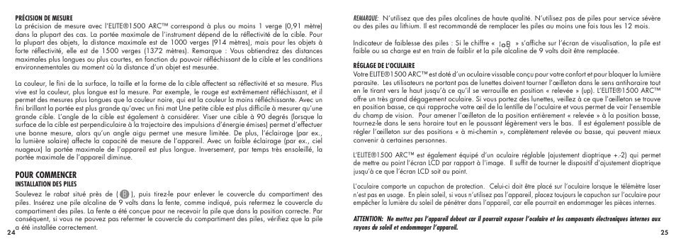 Pour commencer | Bushnell ELITE1500ARCTM 20-5101 User Manual | Page 14 / 63