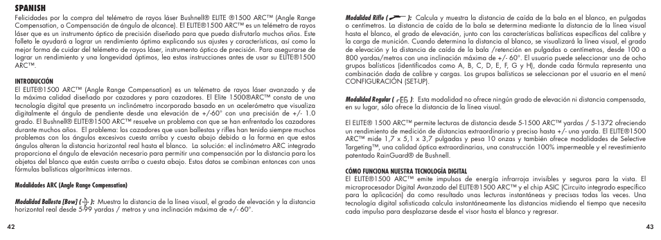 Spanish | Bushnell ELITE1500ARCTM 20-5101 User Manual | Page 23 / 63