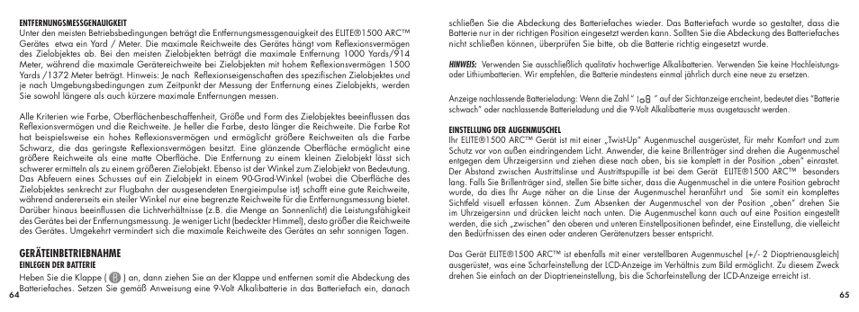 Geräteinbetriebnahme | Bushnell ELITE1500ARCTM 20-5101 User Manual | Page 34 / 63