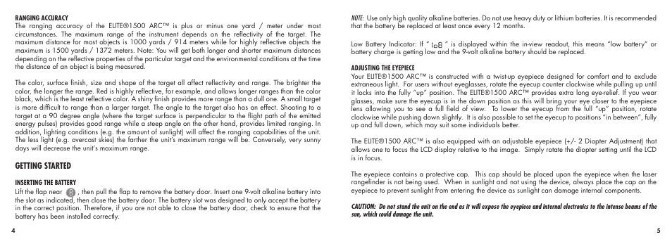 Getting started | Bushnell ELITE1500ARCTM 20-5101 User Manual | Page 4 / 63