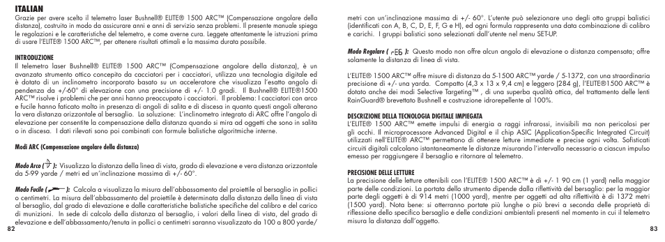 Italian | Bushnell ELITE1500ARCTM 20-5101 User Manual | Page 43 / 63