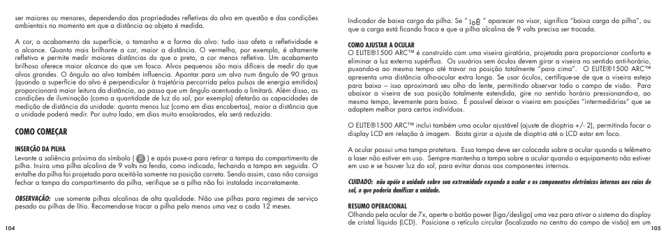 Como começar | Bushnell ELITE1500ARCTM 20-5101 User Manual | Page 54 / 63