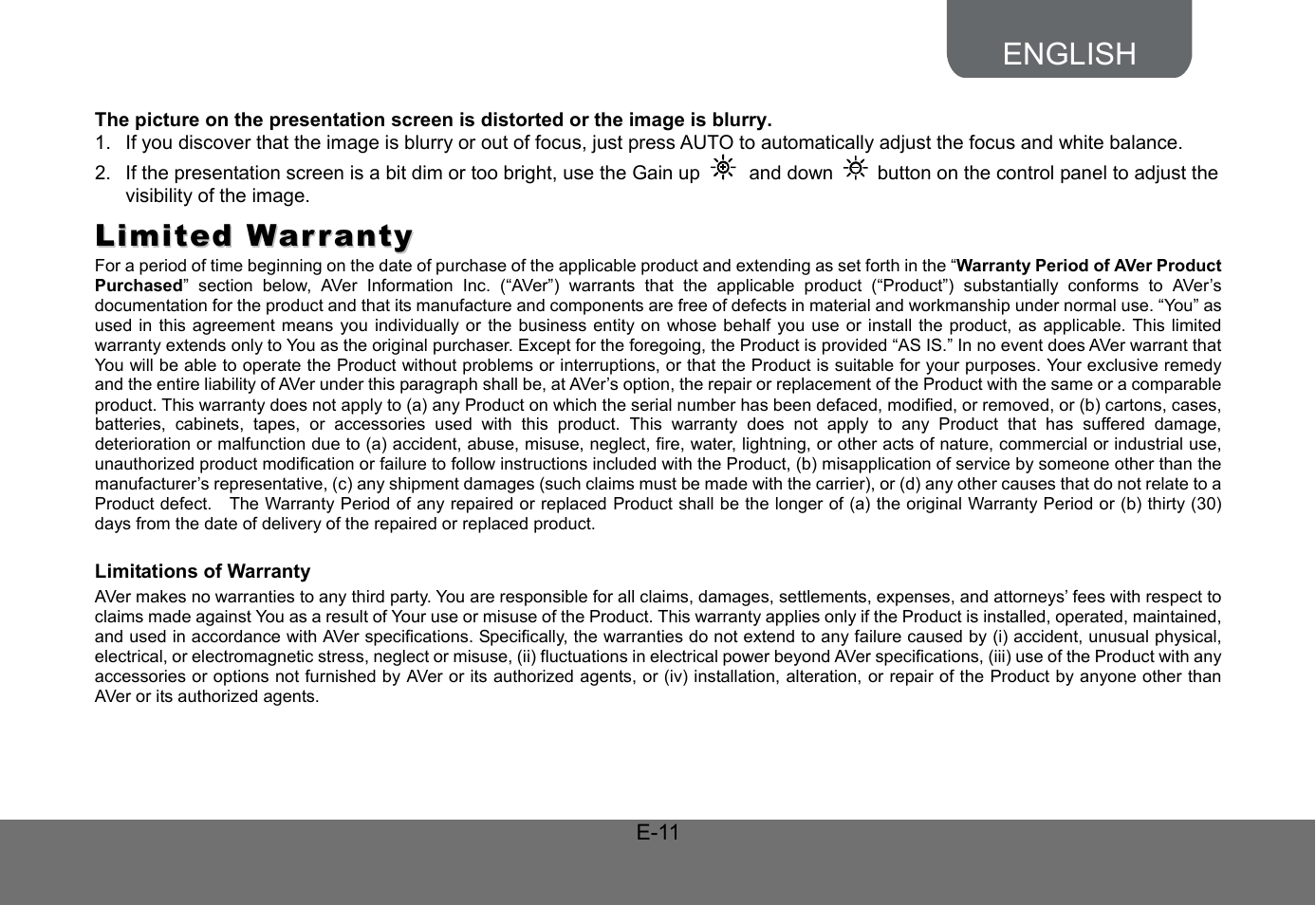 Limited warranty | AVer VP-1 User Manual | Page 15 / 16