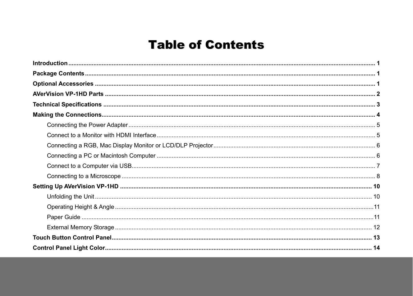 AVer VP-1HD User Manual | Page 5 / 40