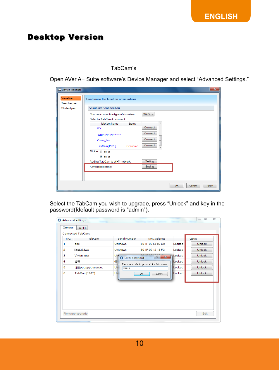 Desktop version, Firmware upgrade, English desktop version | AVer TabCam user manual User Manual | Page 14 / 27