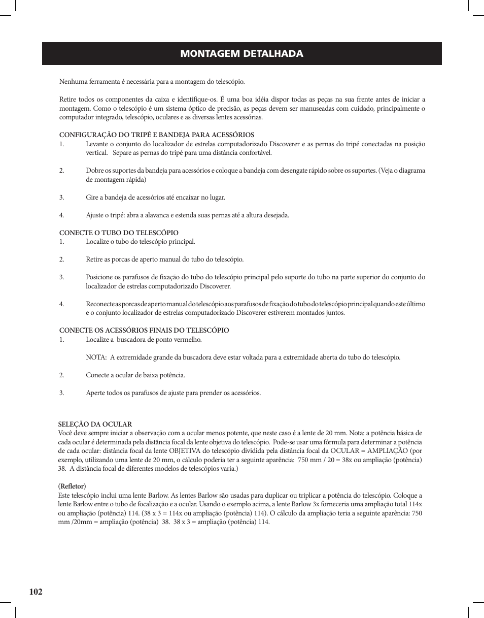 Montagem detalhada | Bushnell Discoverer User Manual | Page 102 / 116