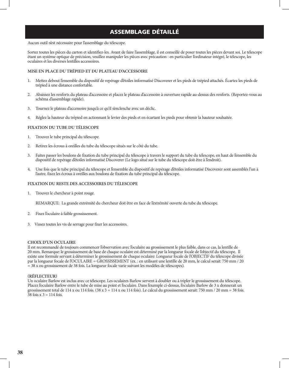 Assemblage détaillé | Bushnell Discoverer User Manual | Page 38 / 116