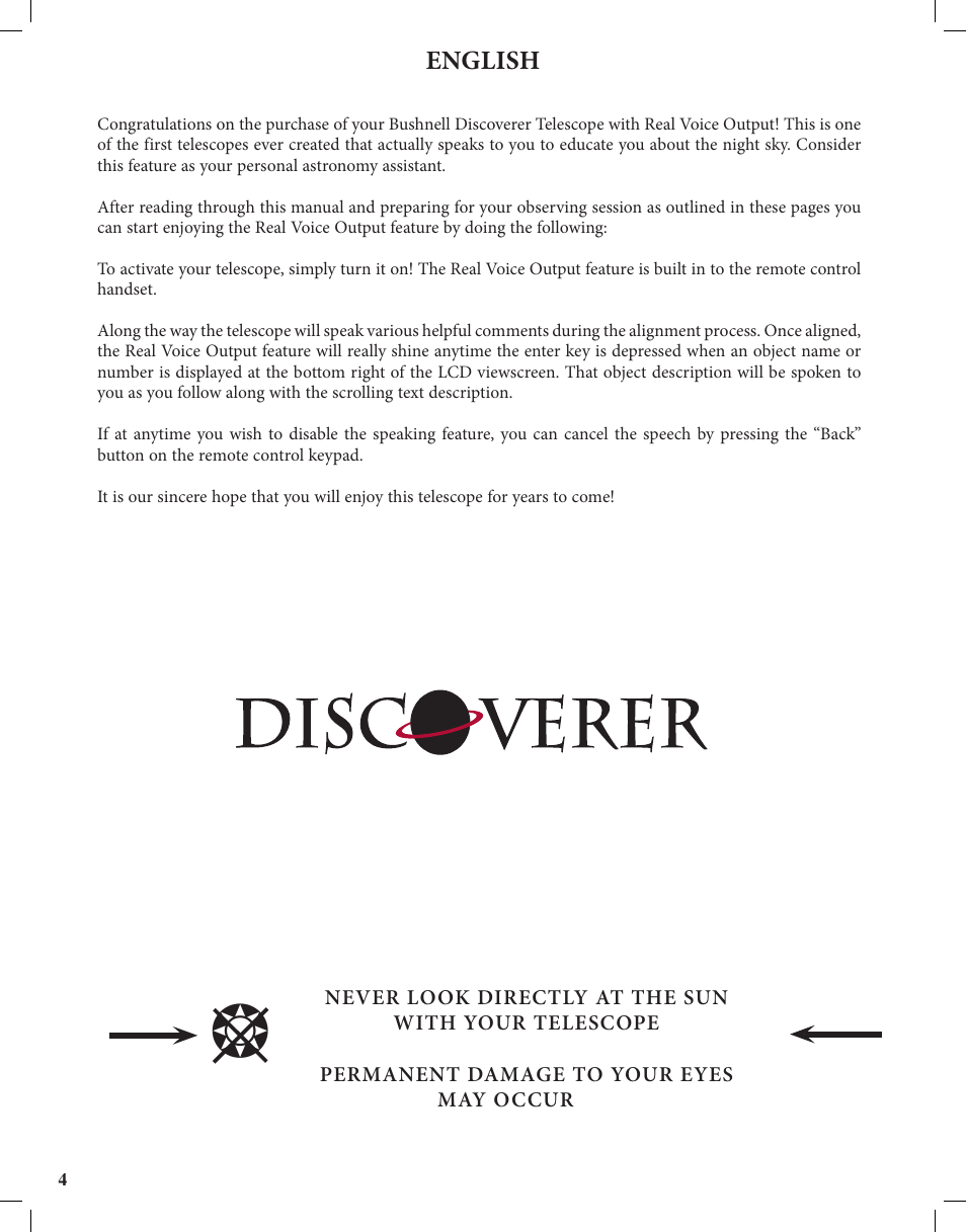 English | Bushnell Discoverer User Manual | Page 4 / 116