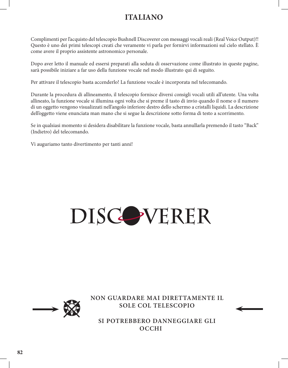 Italiano | Bushnell Discoverer User Manual | Page 82 / 116