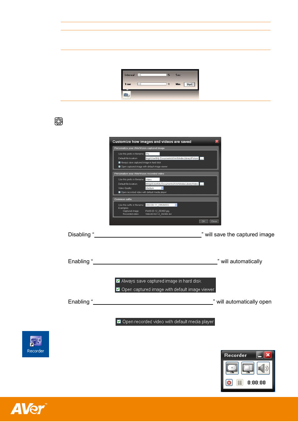 Setting, Using the recorder | AVer A+ Suite User Manual | Page 10 / 11