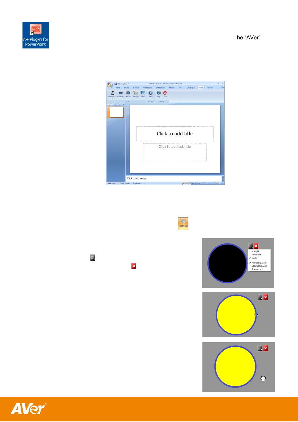 Using the a+ plug-in for powerpoint, Spotlight | AVer A+ Suite User Manual | Page 4 / 11