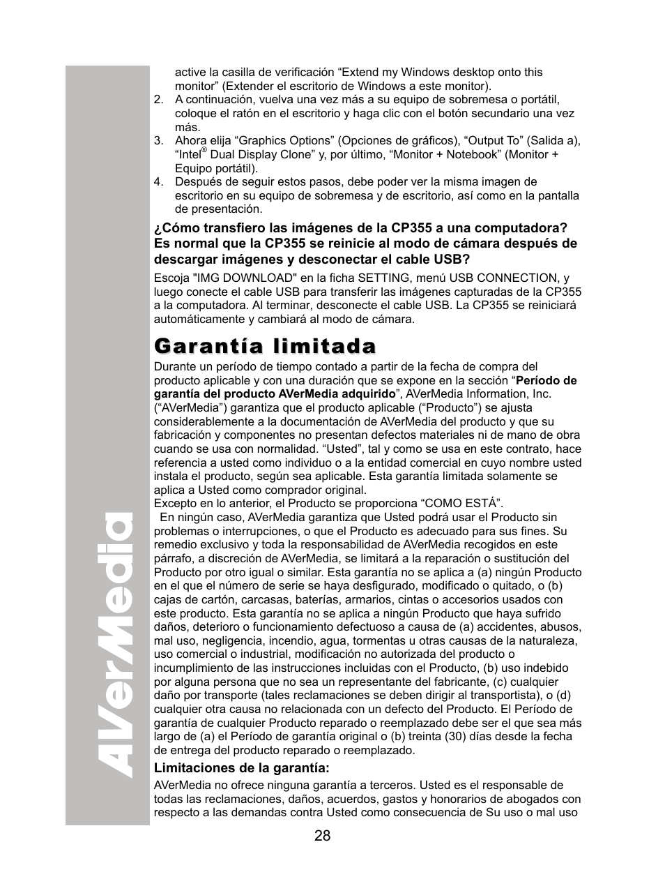 Garantía limitada | AVer CP355 user manual User Manual | Page 32 / 33