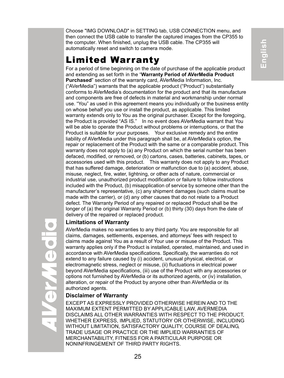 Limited warranty | AVer CP355 user manual User Manual | Page 29 / 30