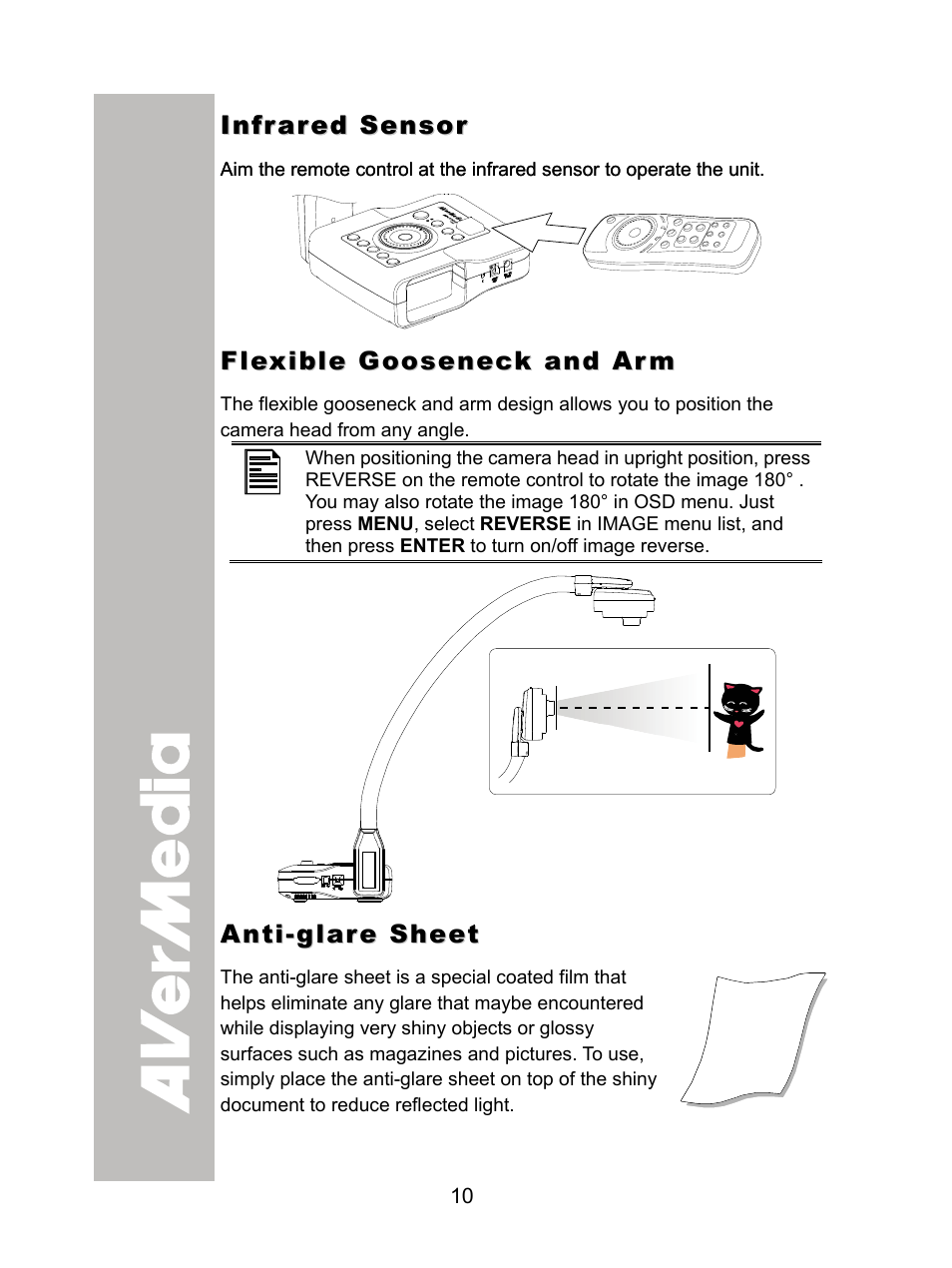 Avervision cp155 parts, Infrared sensor, Flexible gooseneck and arm | Anti-glare sheet | AVer CP155 user manual User Manual | Page 13 / 27