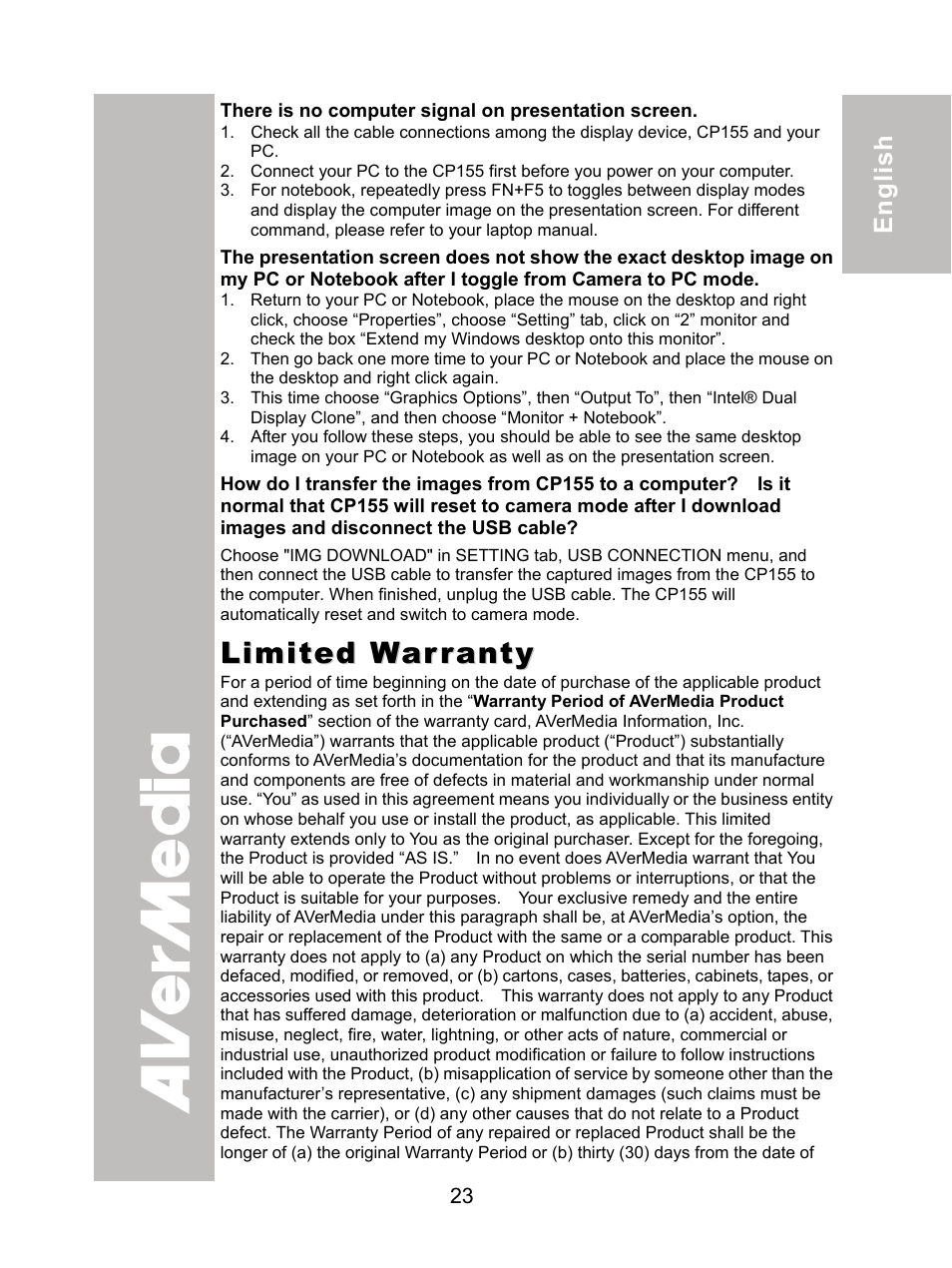 Limited warranty | AVer CP155 user manual User Manual | Page 26 / 27