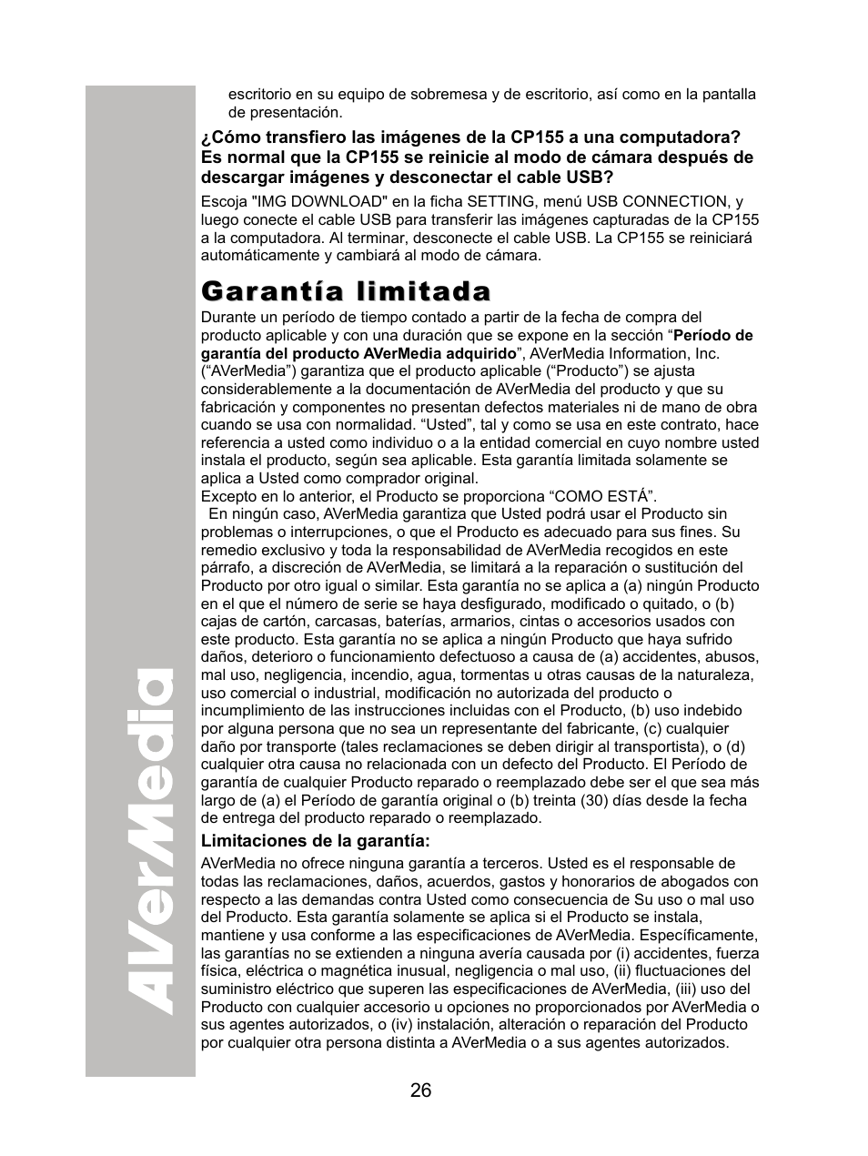 Garantía limitada | AVer CP155 user manual User Manual | Page 29 / 30