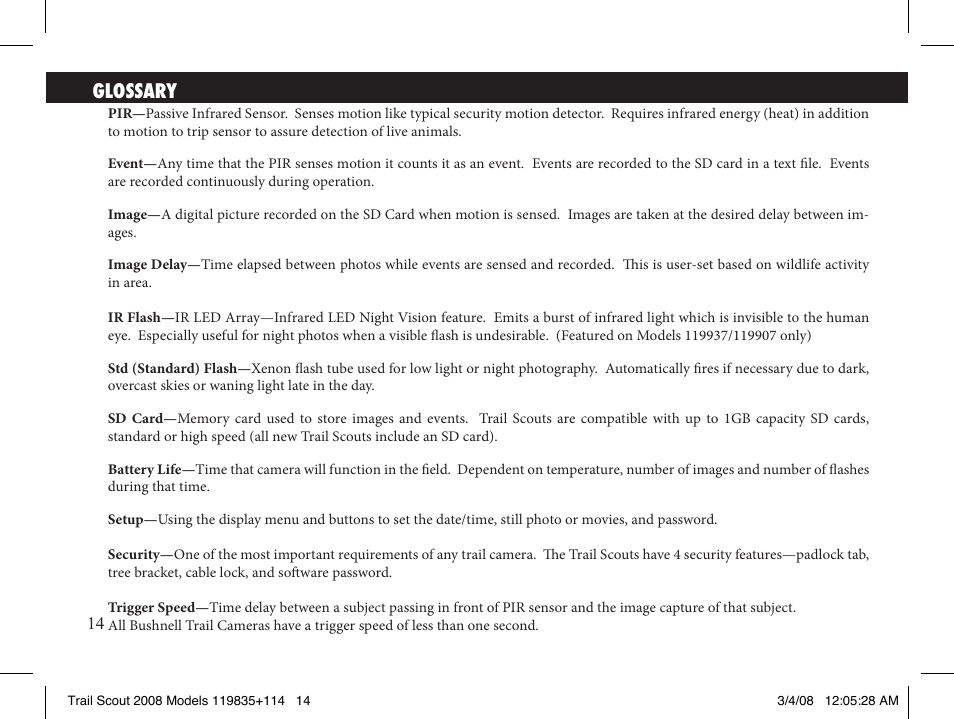 Glossary | Bushnell 119907 User Manual | Page 14 / 28